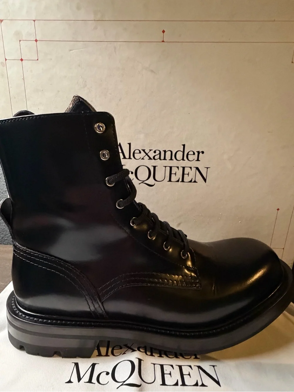 Alexander McQueen Leather Lace-Up Combat Boots Black - Size 41 (Worn Once)